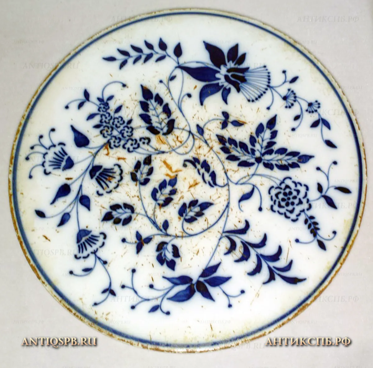Подставка. Доска сырная. Фарфор, роспись, кобальт. Нач. ХХ века. №16937 [ПРОДАНО]